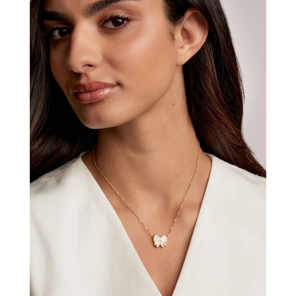 NWOT Kendra Scott Haley Bow Ivory Mother Of Pearl Gold Necklace - Picture 3 of 16